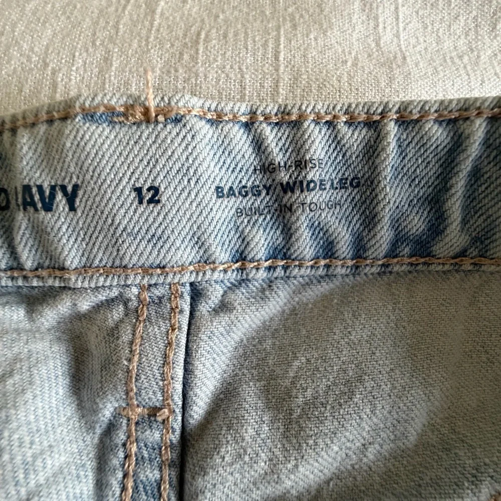 Old Navy Jeans Kids 12 Light Wash High Rise Baggy Wide Leg Built-In Tough Denim